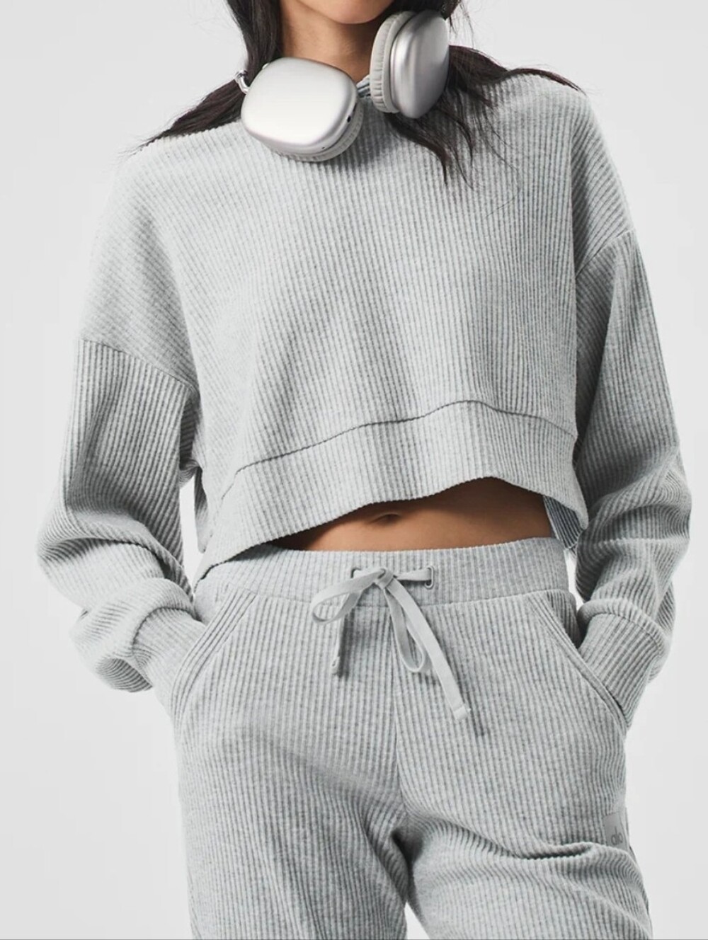 ALO Yoga Muse Ribbed Hoodie In Athletic Heather Gray, Size Medium